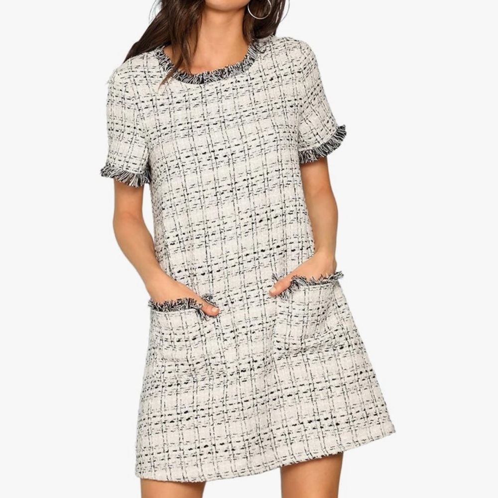Black and White Tweed Dress w/ Pockets